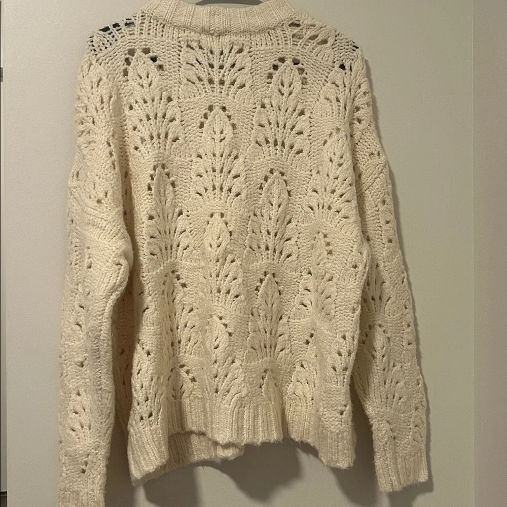 Aerie Cream Crochet Knit Oversized Sweater Size Small Winter Fall